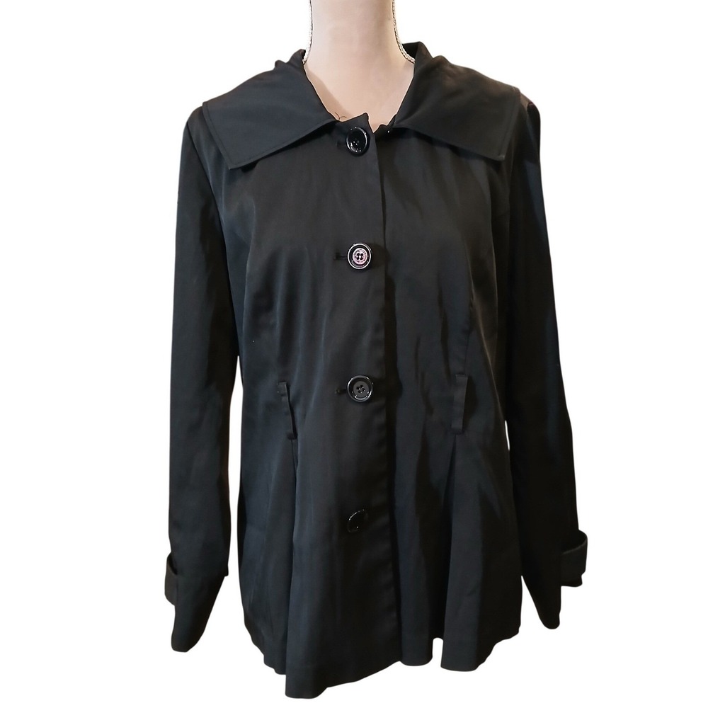 Cynthia Rowley Black Collared Button Front Swing Coat Women's Size L